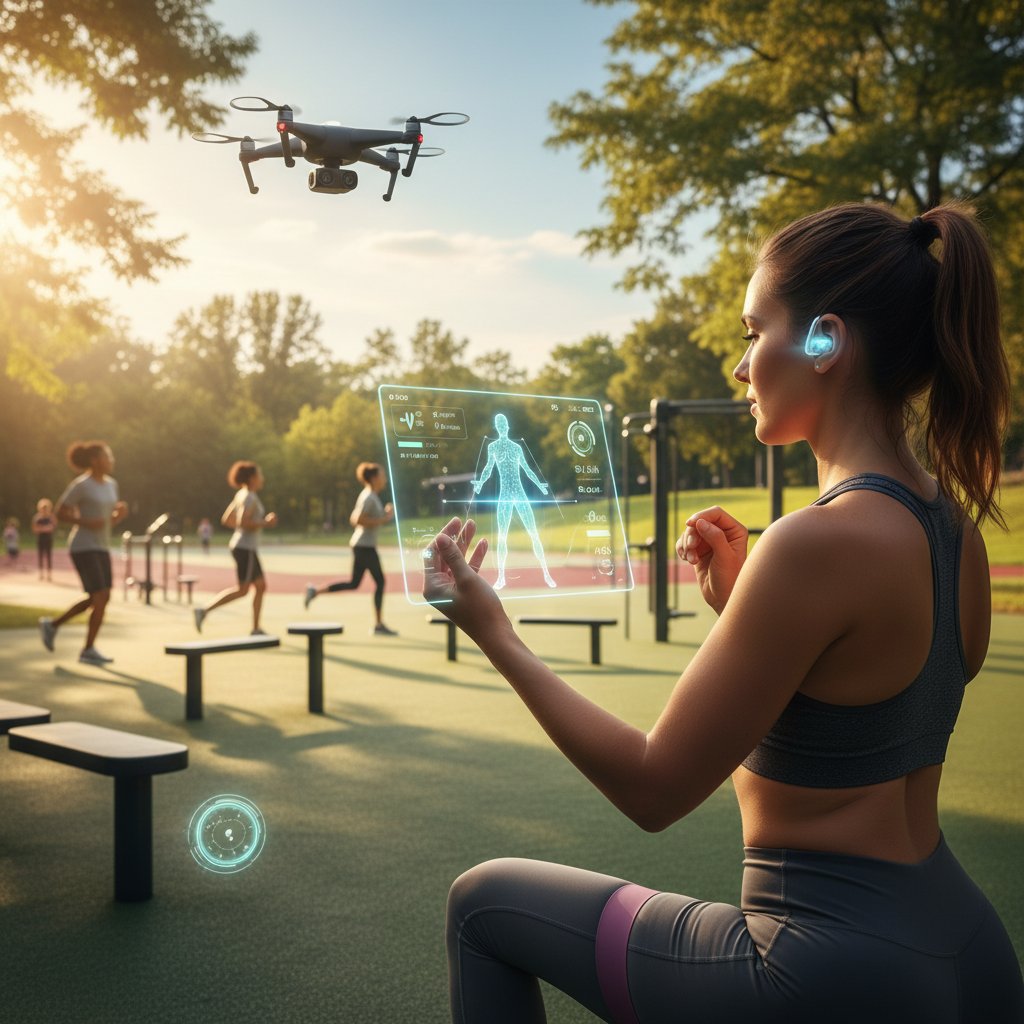 Osoba korzystająca z aplikacji fitness AI podczas treningu na świeżym powietrzu – nowe technologie, aktywność latem