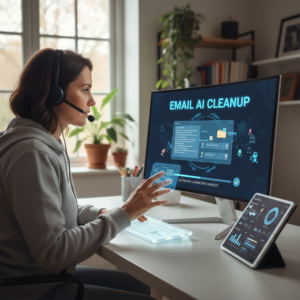 Osoba korzystająca z narzędzi AI do automatyzacji porządkowania skrzynki pocztowej