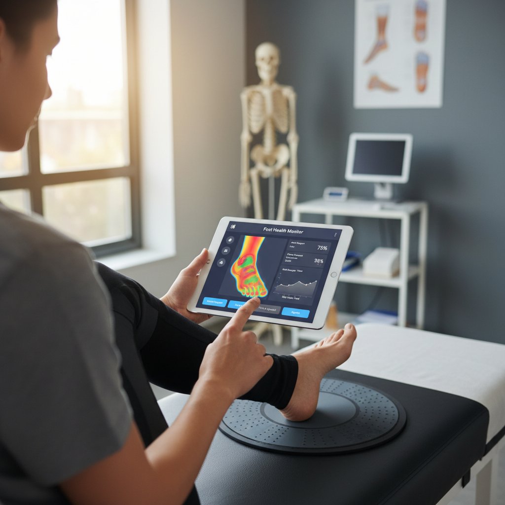 Osoba korzystająca z aplikacji do monitorowania zdrowia stóp, nowoczesna technologia