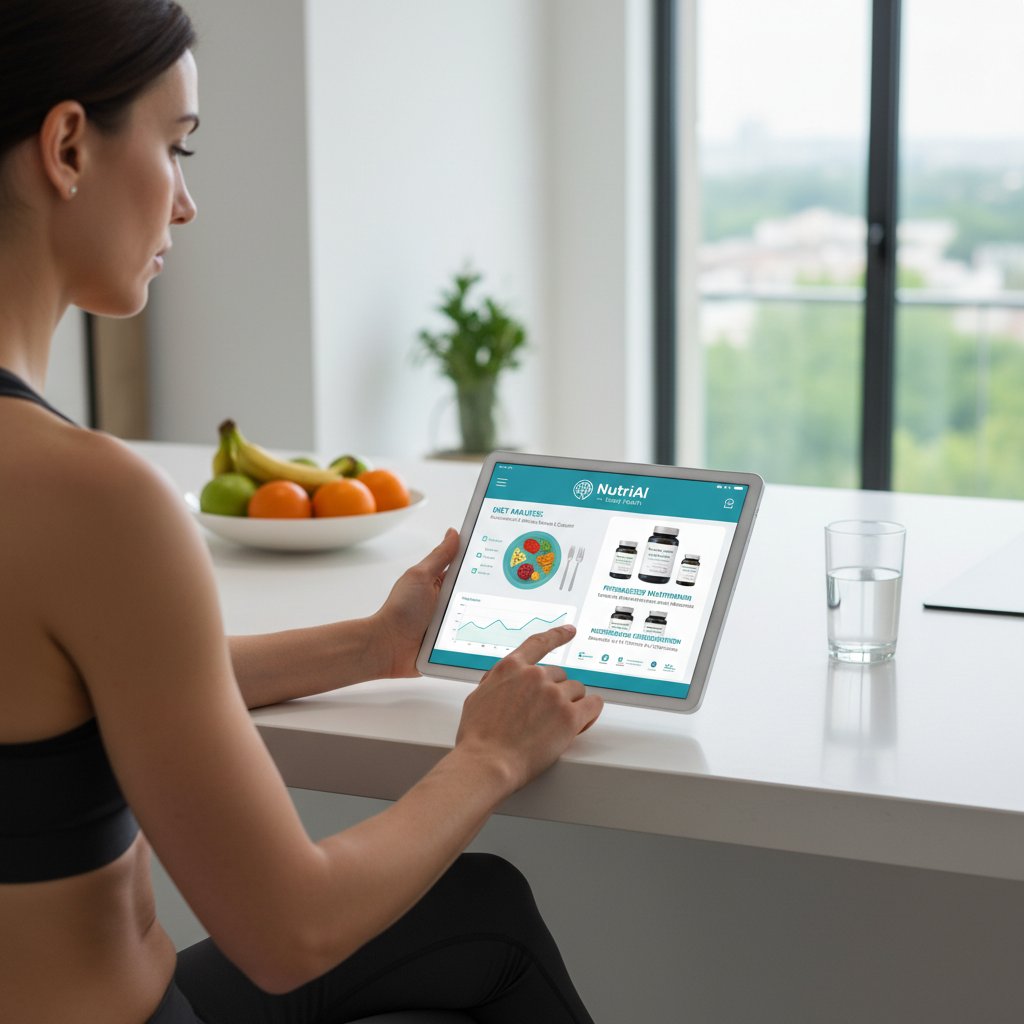 Człowiek korzystający z aplikacji medyk.ai na smartfonie, analiza diety i suplementacji