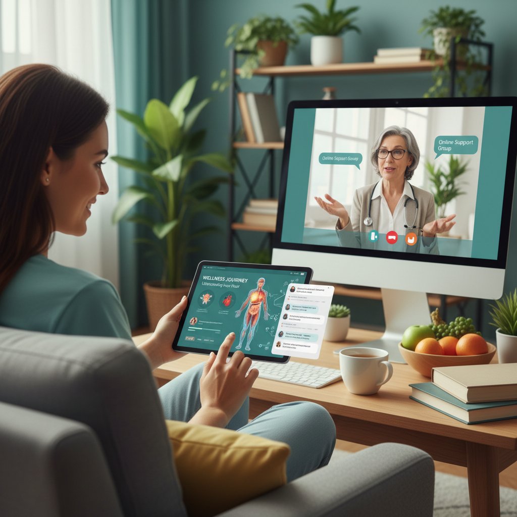 Osoba korzystająca z aplikacji zdrowotnej, edukacja, wsparcie online