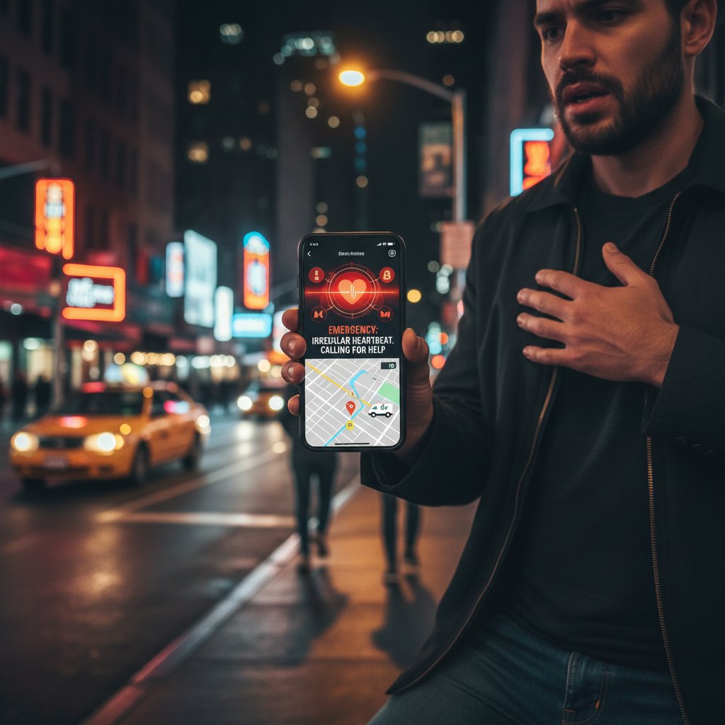 Osoba korzystająca z aplikacji mobilnej medyk.ai w nagłej sytuacji zdrowotnej