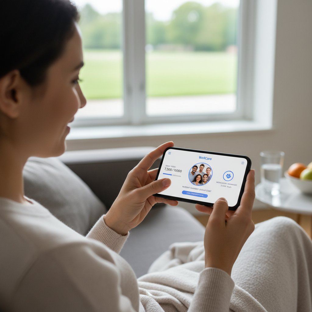 Osoba korzystająca z aplikacji zdrowotnej na smartfonie, symbolizująca wsparcie edukacyjne medyk.ai