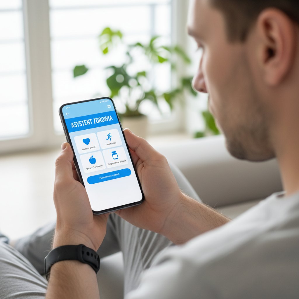 Osoba korzystająca z polskiego asystenta zdrowotnego na smartfonie