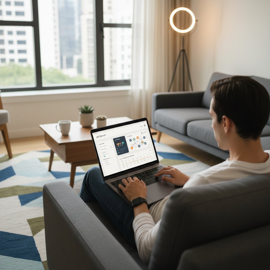Osoba korzystająca z laptopa przy analizie ofert pracy online