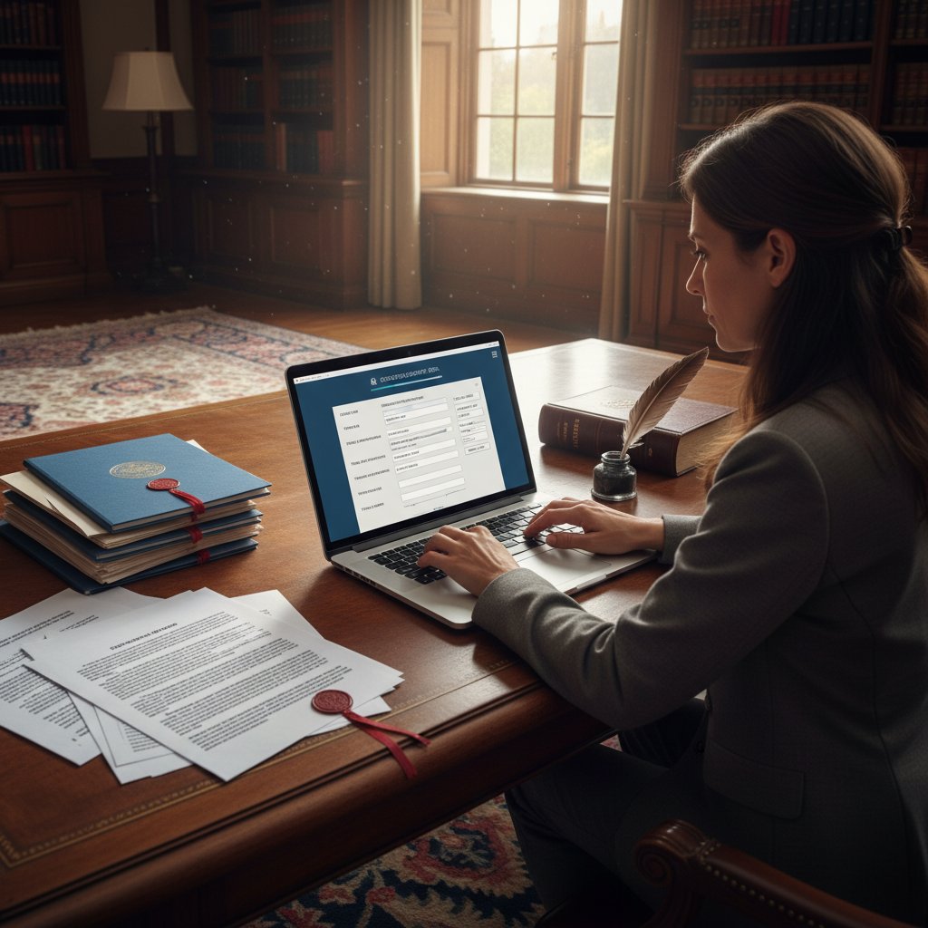 Osoba korzysta z laptopa do generowania wzoru umowy, otwarta strona z dokumentem