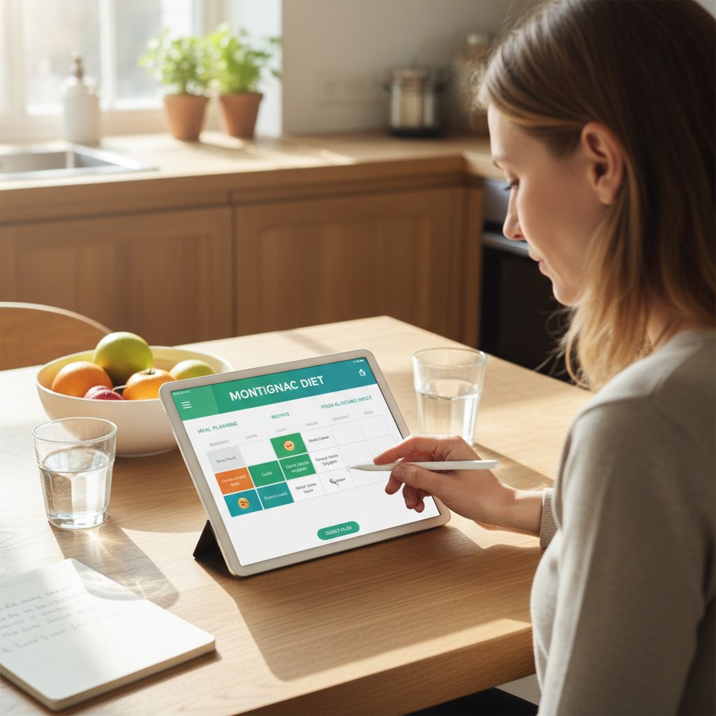 Osoba korzystająca z aplikacji mobilnej do planowania diety montignac