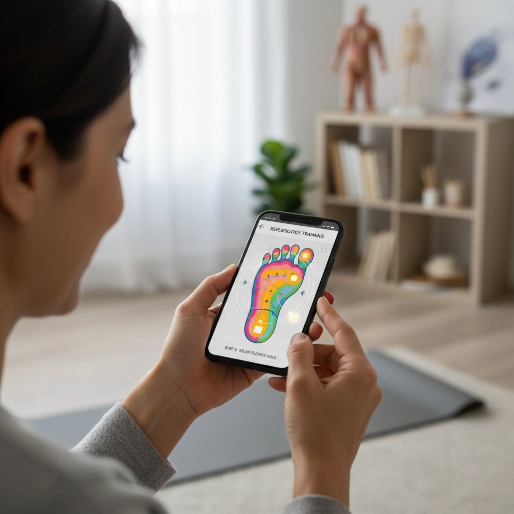 Osoba korzystająca z aplikacji mobilnej do nauki refleksologii