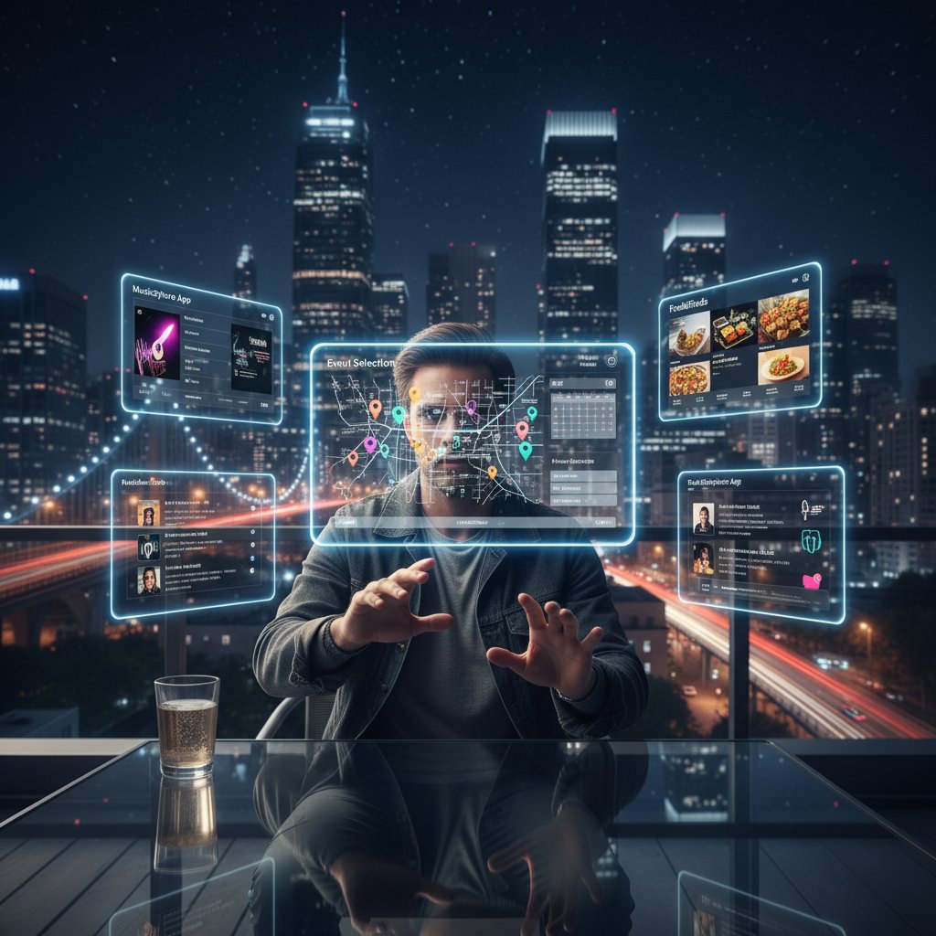 Osoba korzystająca z kilku aplikacji mobilnych jednocześnie, wybór wydarzeń na ekranach telefonów