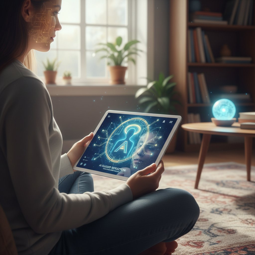 Osoba korzystająca z aplikacji duchowej wspieranej przez AI