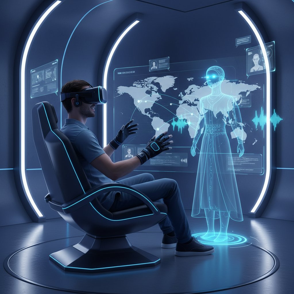 Osoba korzystająca z wirtualnego awatara podczas rozmowy głosowej przez internet, nowoczesne technologie