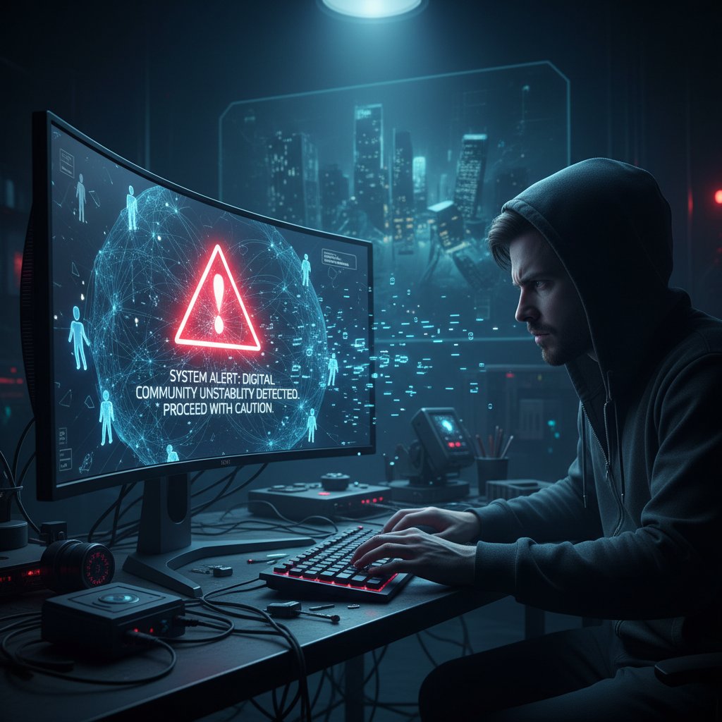 Osoba patrząca w ekran komputera z ostrzeżeniami, alternatywa dla tradycyjnych for internetowych