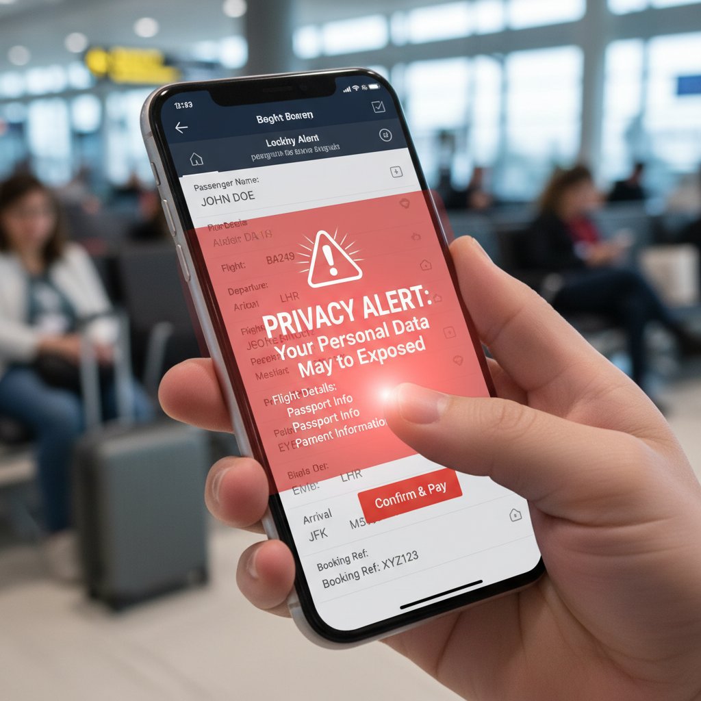Scena: osoba wpisująca dane osobowe przy zakupie biletu lotniczego, wyświetlone ostrzeżenie o prywatności