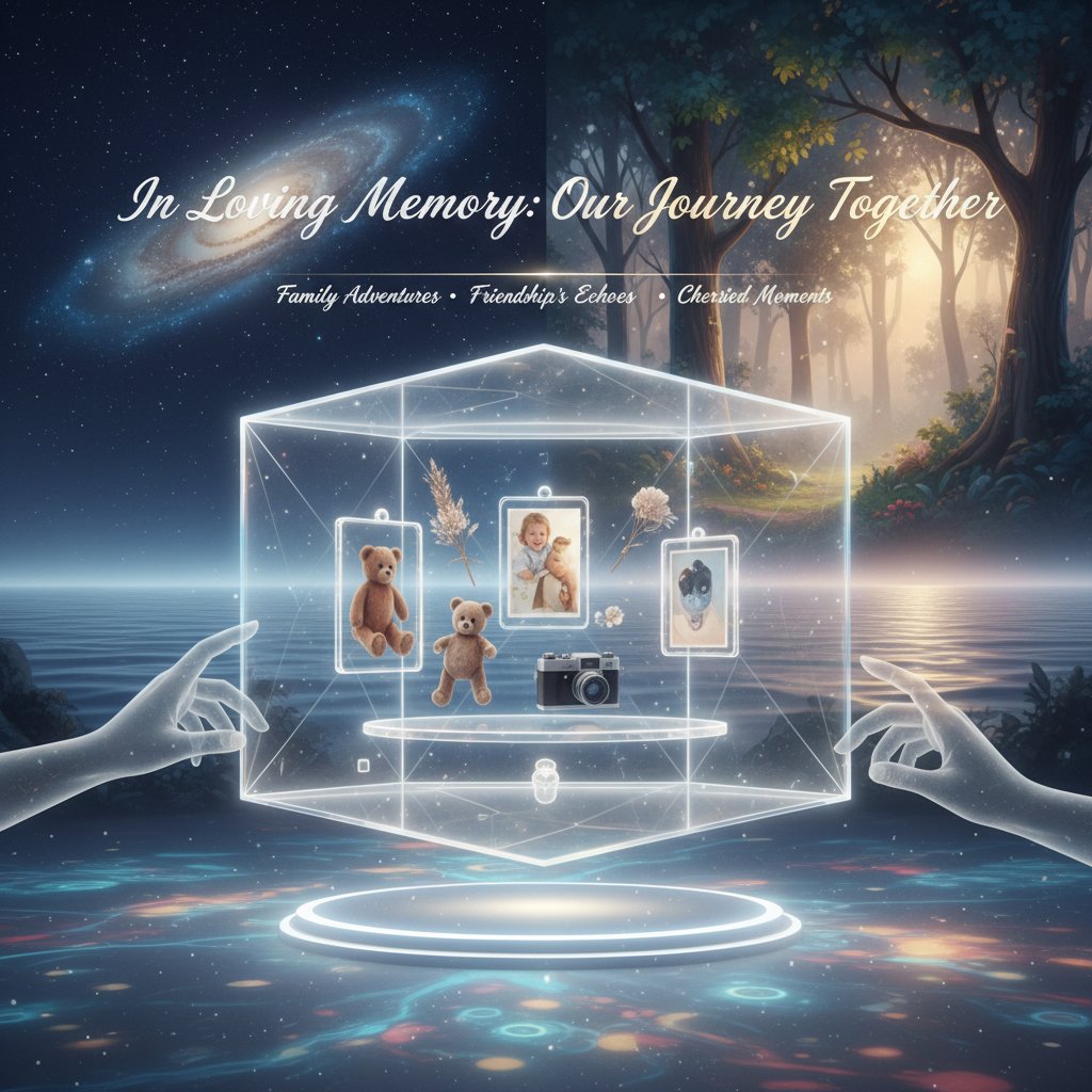 A highly customized digital memorial box with personal photos, unique backgrounds, and color themes reflecting individuality