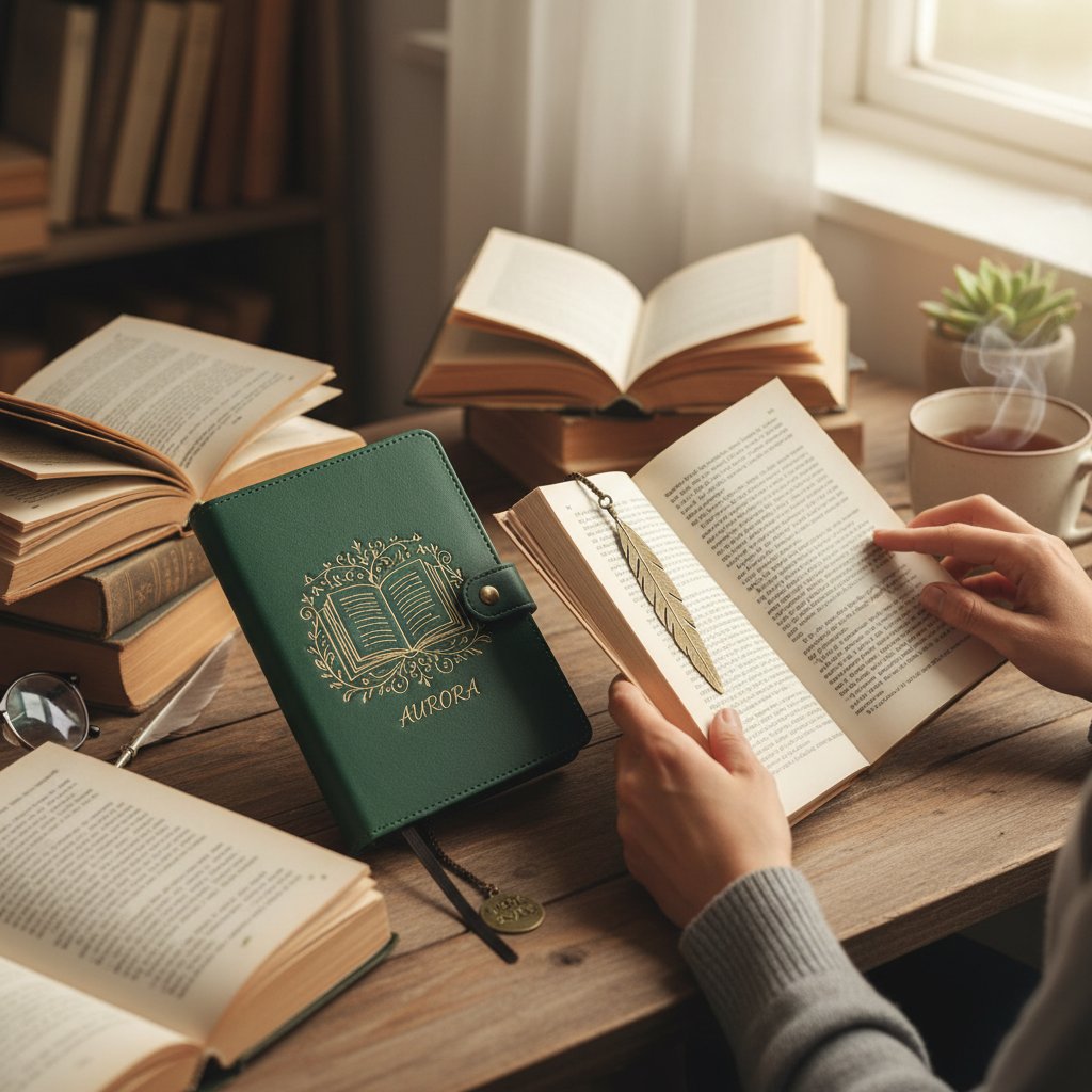 Ręcznie podpisany notes i personalizowana zakładka jako przykłady prezentów wywołujących radość