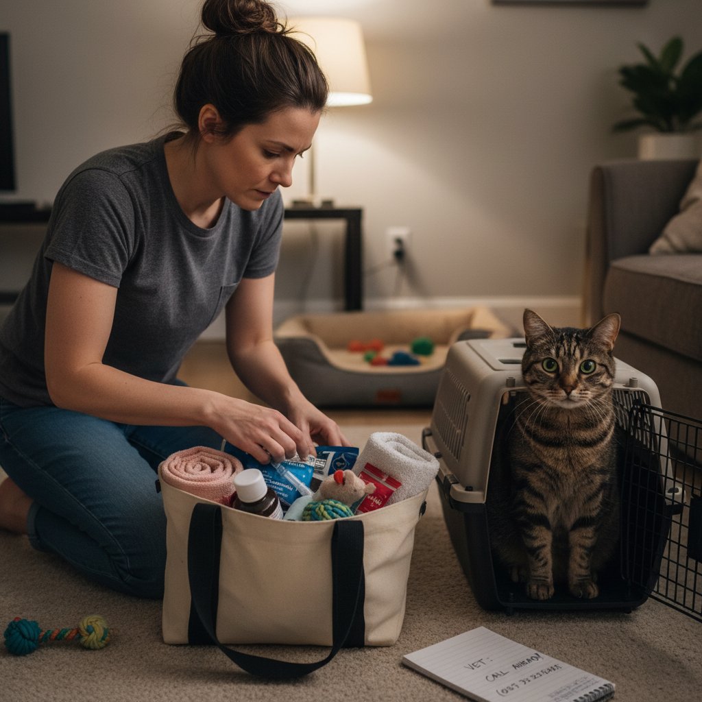 Właściciel zwierzęcia przygotowuje się do nagłej wizyty u weterynarza