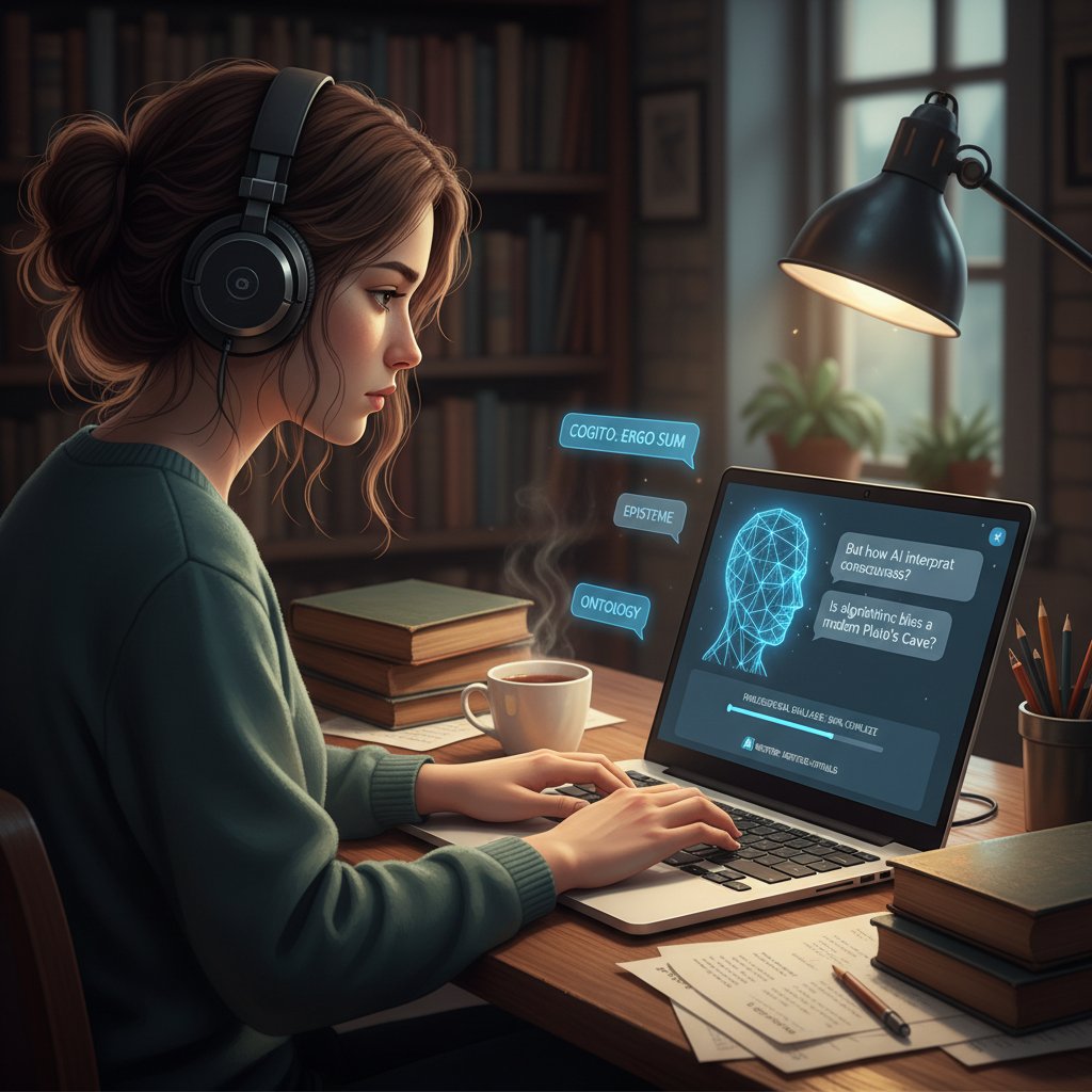 Student filozofii rozmawia z AI na platformie online