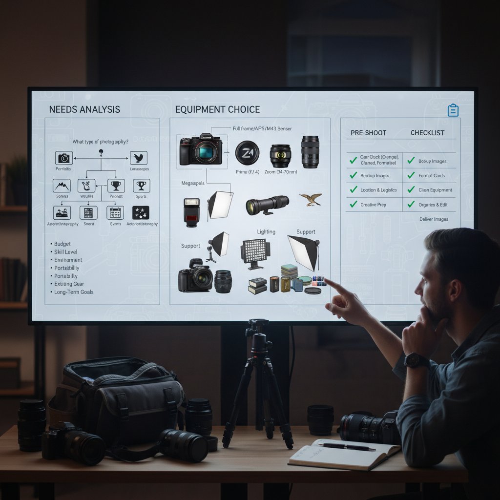 Fotograf analizuje swoje potrzeby przed wyborem sprzętu – lista kontrolna