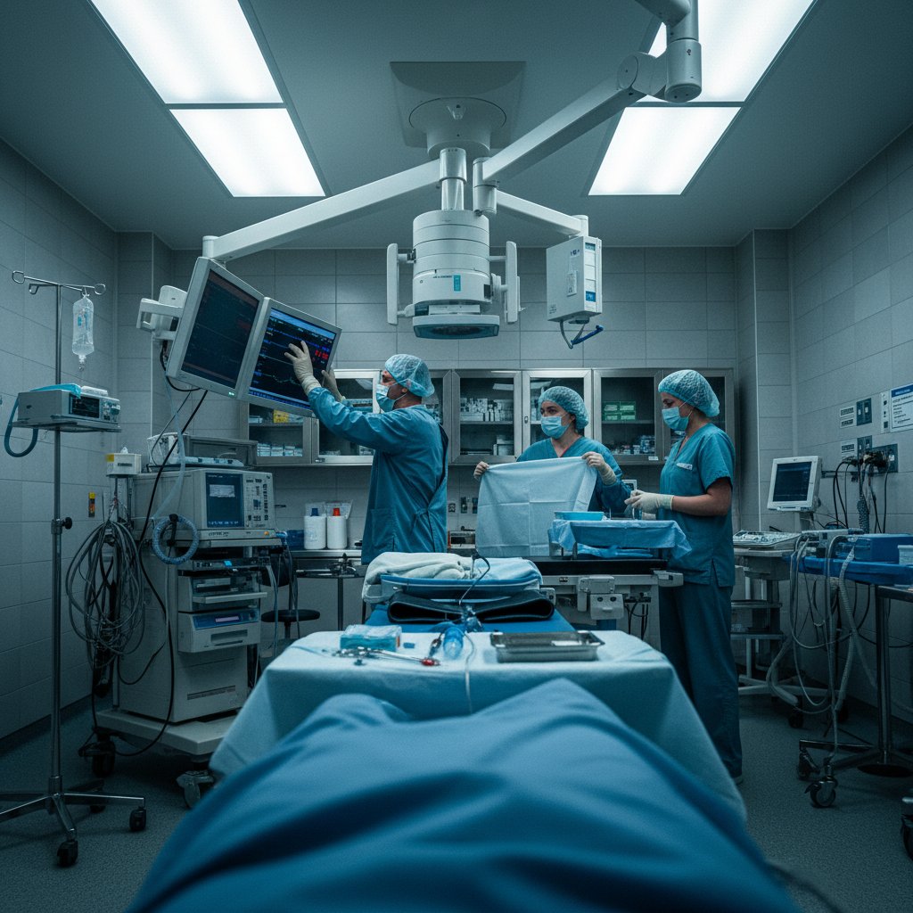 Nowoczesna sala do zabiegów stentowania widziana oczami pacjenta