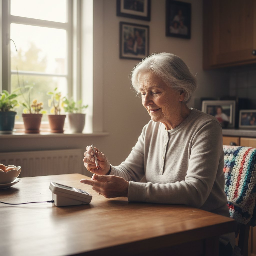 Starsza osoba wykonująca domowy pomiar INR
