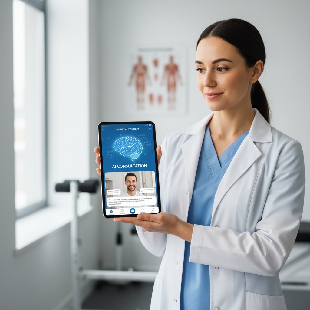Fizjoterapeuta korzystający z aplikacji AI podczas konsultacji