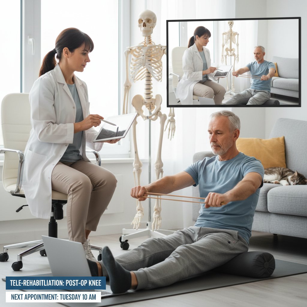 Fizjoterapeuta prowadzący konsultację online z pacjentem w domu