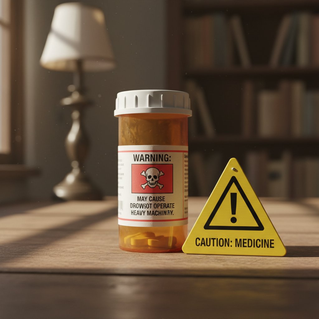 Ostrzegawcza wizualizacja z lekami przeciwwirusowymi i znakiem zagrożenia