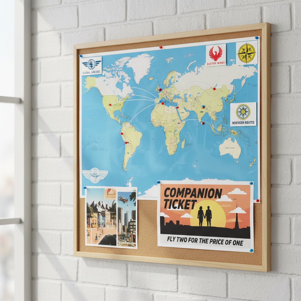 Pinned map with airline logos and companion ticket icons, symbolizing top programs of 2025