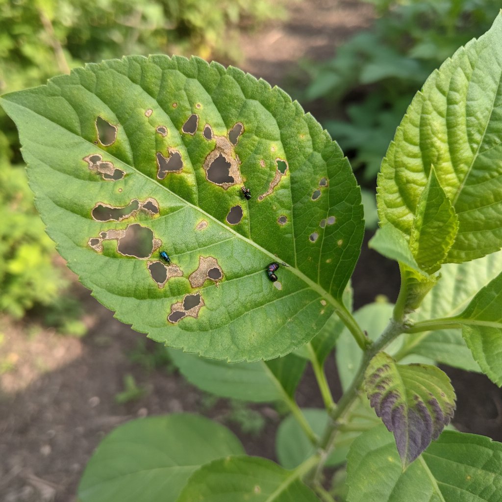 Porównanie liści z uszkodzeniami od szkodników i objawami niedoboru