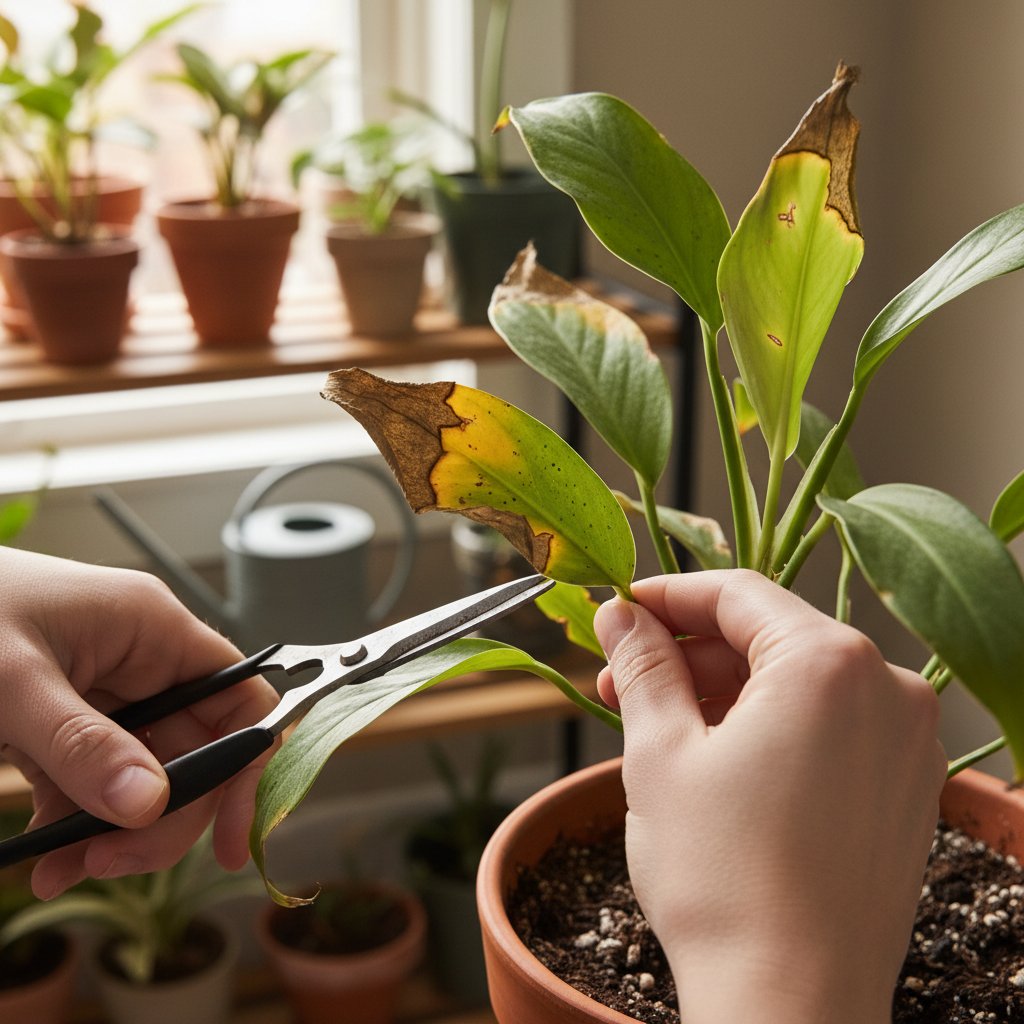 Ratowanie roślin w krytycznym stanie – przycinanie uszkodzonych liści
