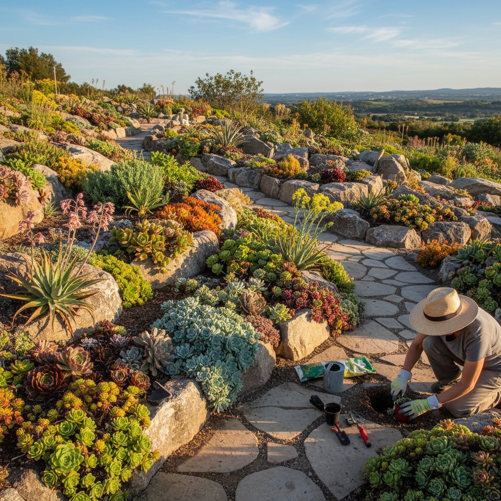 Sadzenie bylin i sukulentów w skalniaku