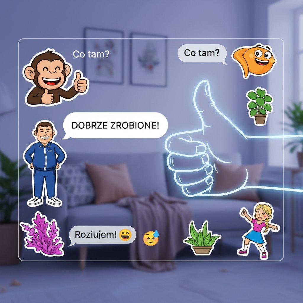 Ekran czatu z AI i polskimi memami, swobodna atmosfera