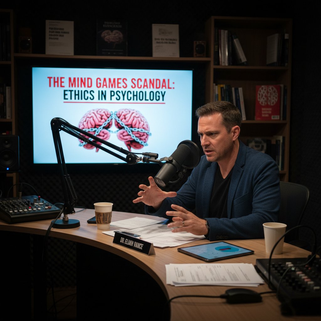 Mężczyzna z mikrofonem podczas podcastu, gestykulujący z pasją – symbol kontrowersji wokół tematu neurozy przeniesienia