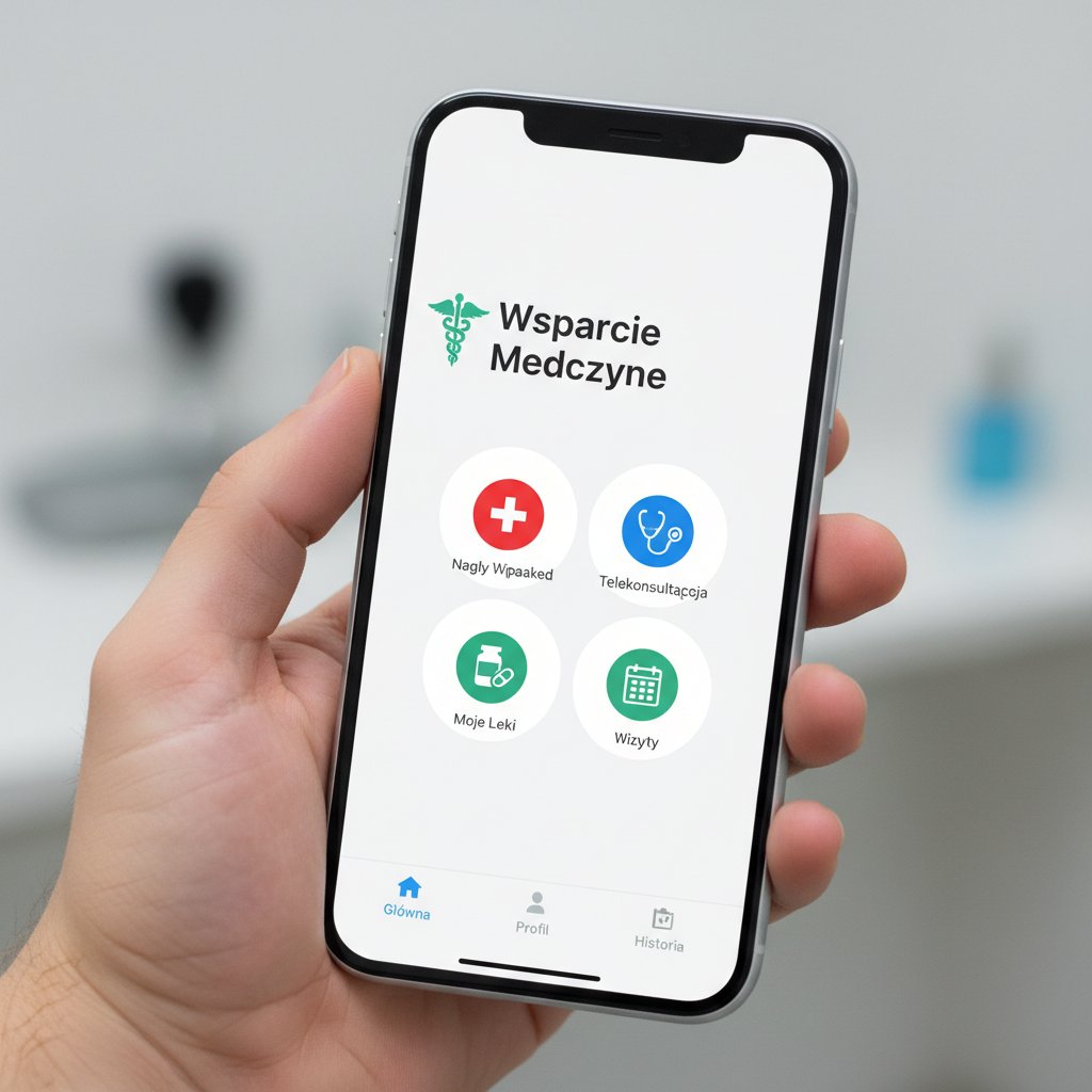 Aplikacja wspierająca pacjenta z WZJG na smartfonie, subtelne logo