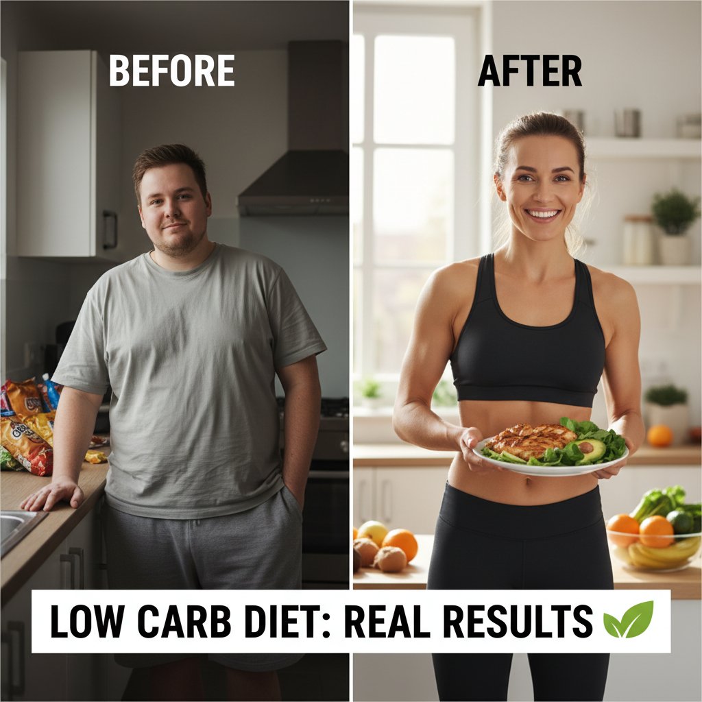 Zdjęcie „przed i po” polskiej osoby stosującej dietę niskowęglowodanową, efekt realny, nie spektakularny