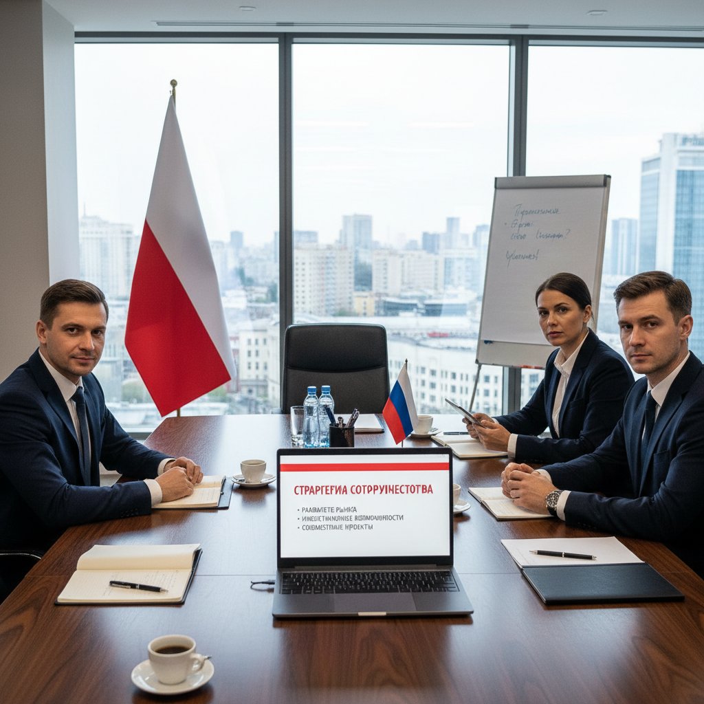 Biznesmen prowadzący rozmowy w języku rosyjskim w nowoczesnym biurowcu