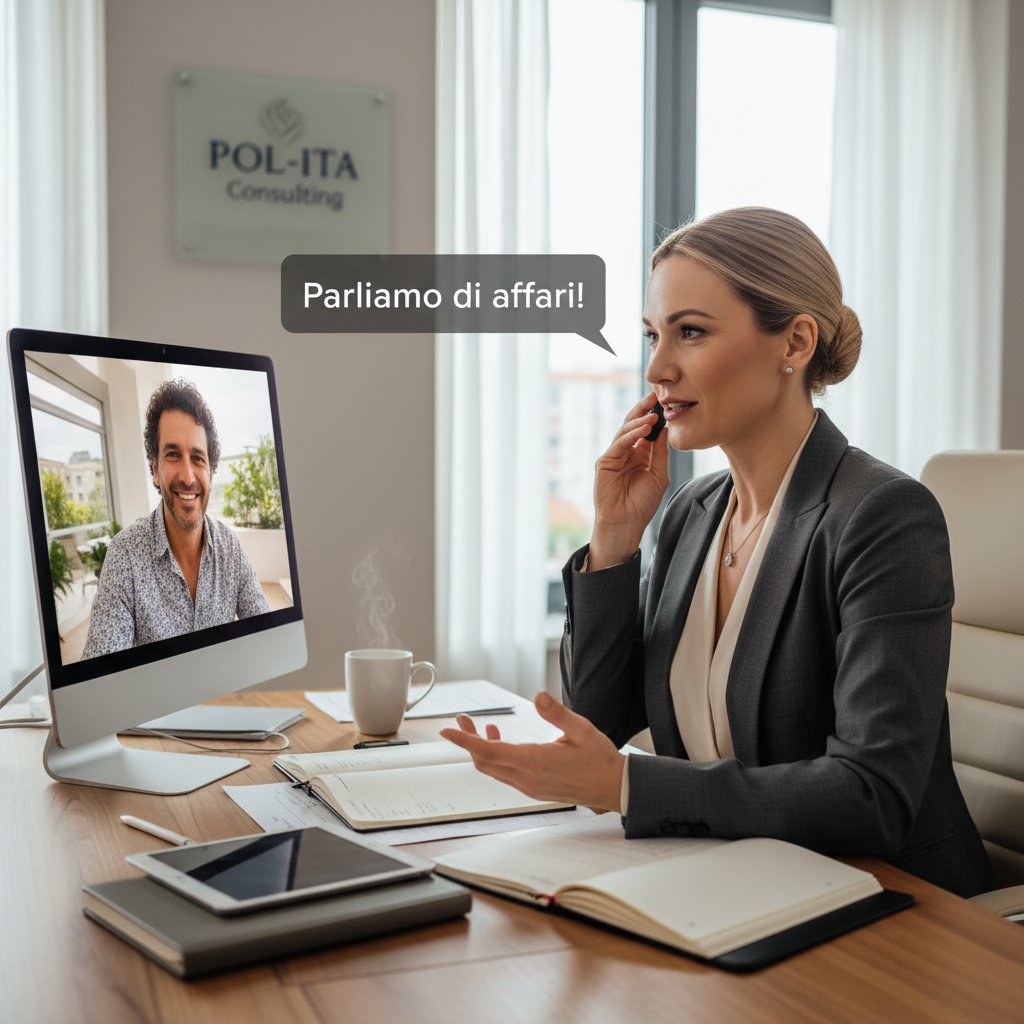 Polak rozmawia po włosku z klientem biznesowym podczas rozmowy online