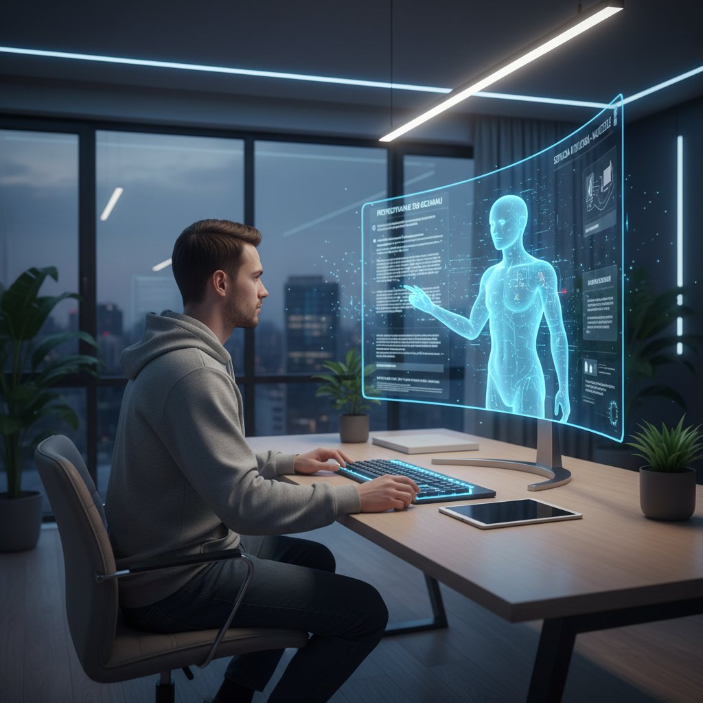 Polska kandydatka przygotowuje się do DELE online z AI-tutor, laptop, notatki, nowoczesny pokój