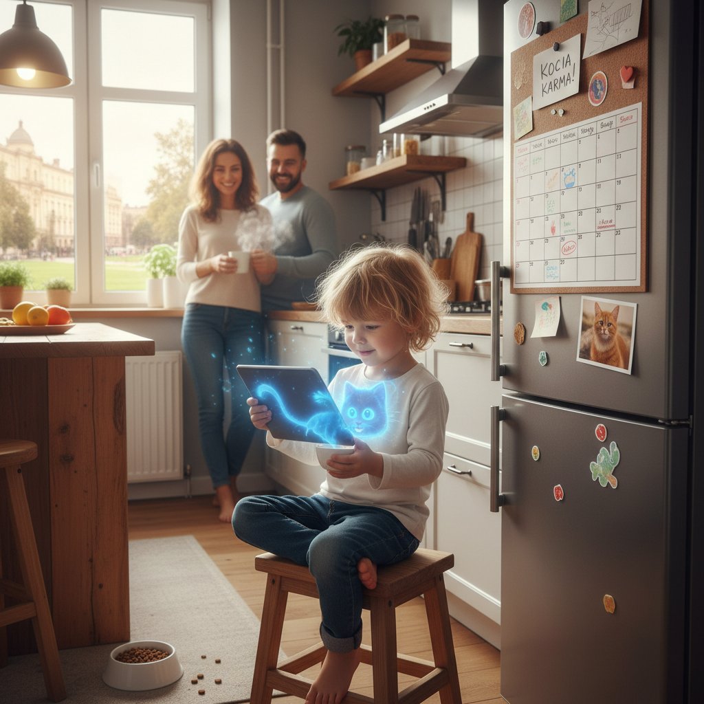 Dziecko planuje karmienie wirtualnego kota na kalendarzu