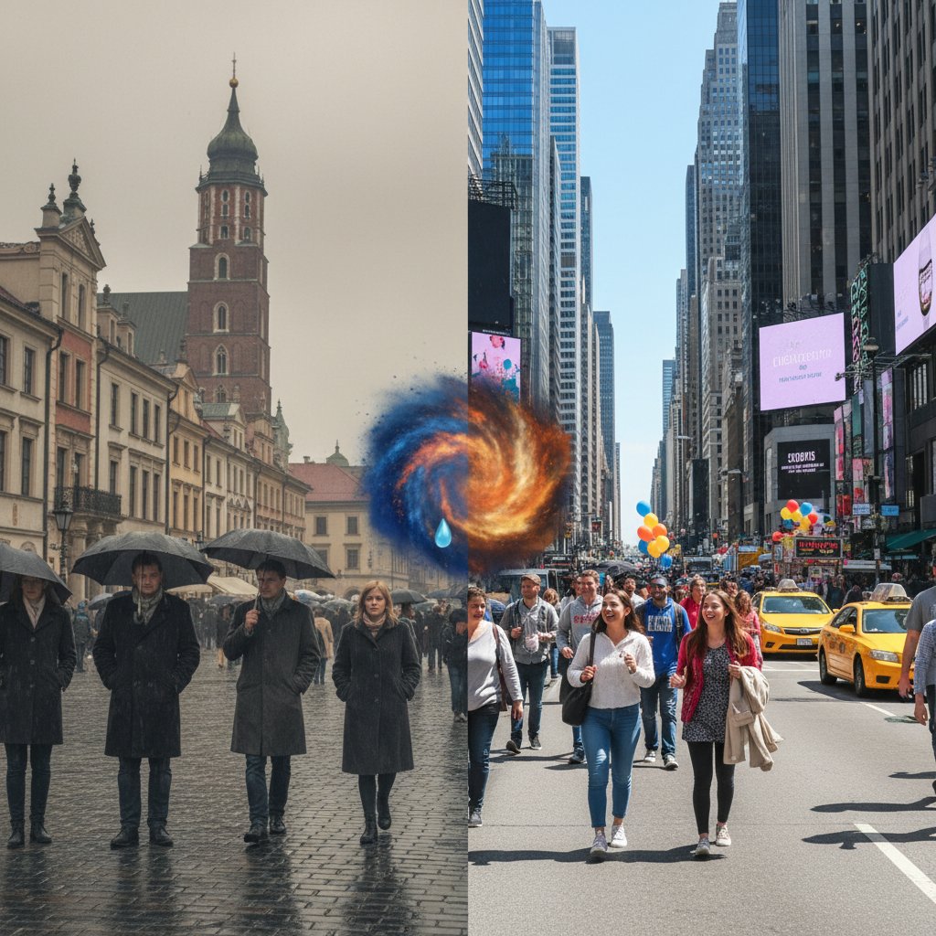 Zestawienie polskiej i amerykańskiej ulicy, kontrastujące ekspresje emocjonalne – regulacja afektu a kultura