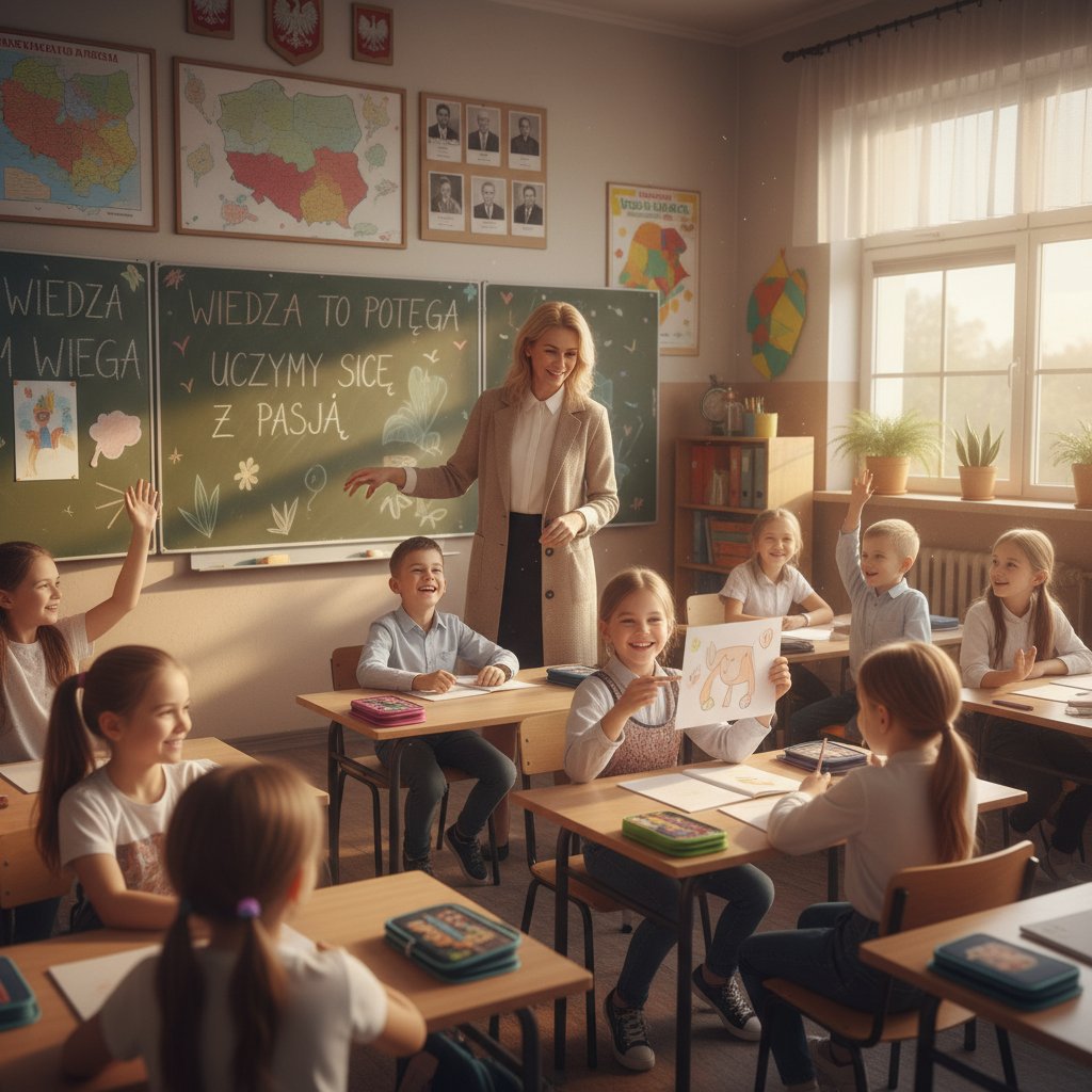 Uczniowie w polskiej klasie uczący się rozpoznawania emocji