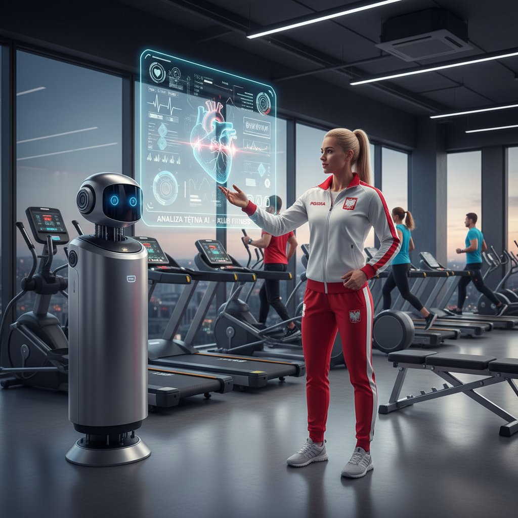 Polski trener korzystający z AI do analizy danych tętna podczas treningu personalnego