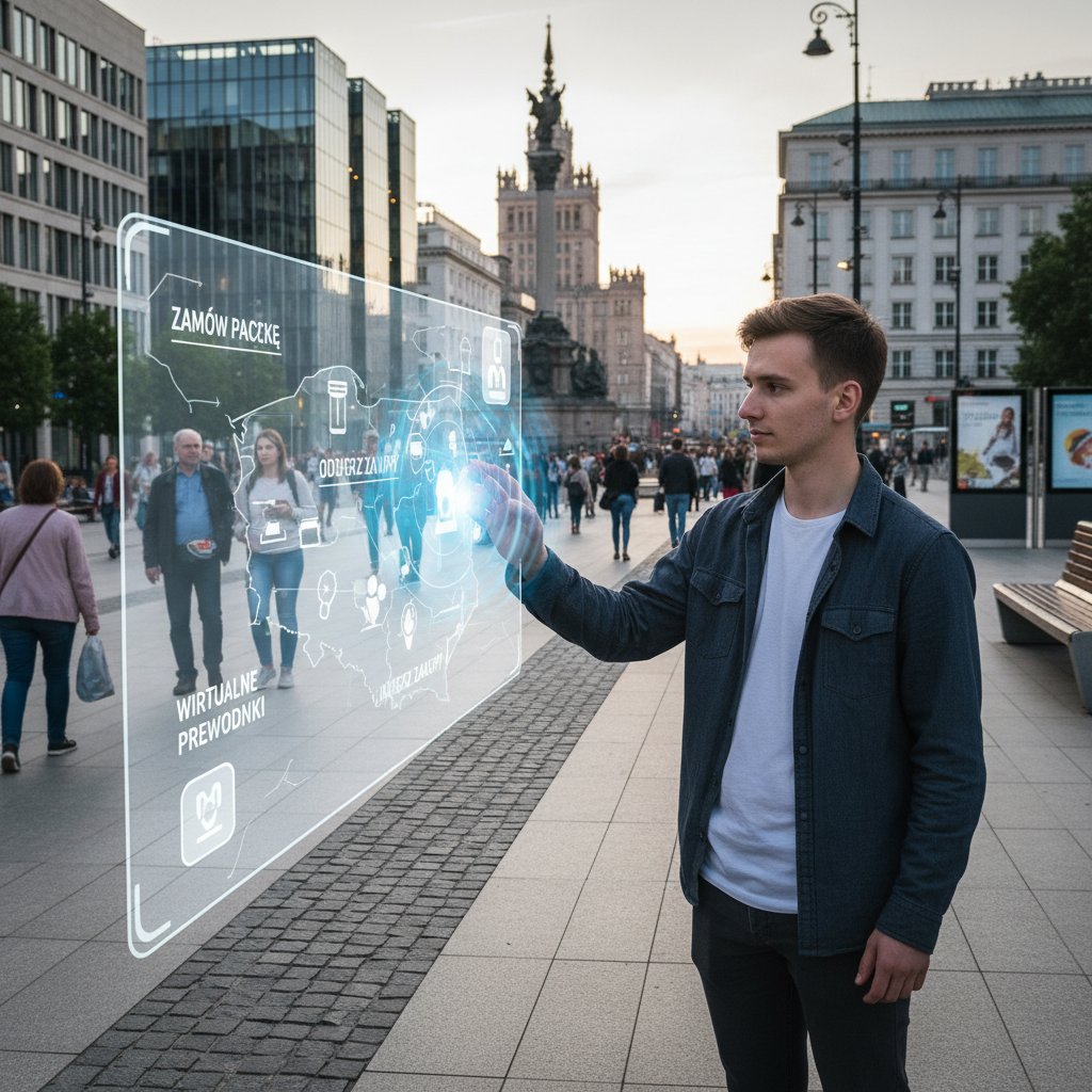 Zdjęcie polskiego klienta korzystającego z cyfrowego interfejsu w urzędzie – AI w przestrzeni publicznej