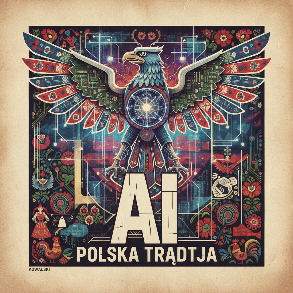 Polski projektant przy pracy nad plakatem, łączącym tradycję z AI