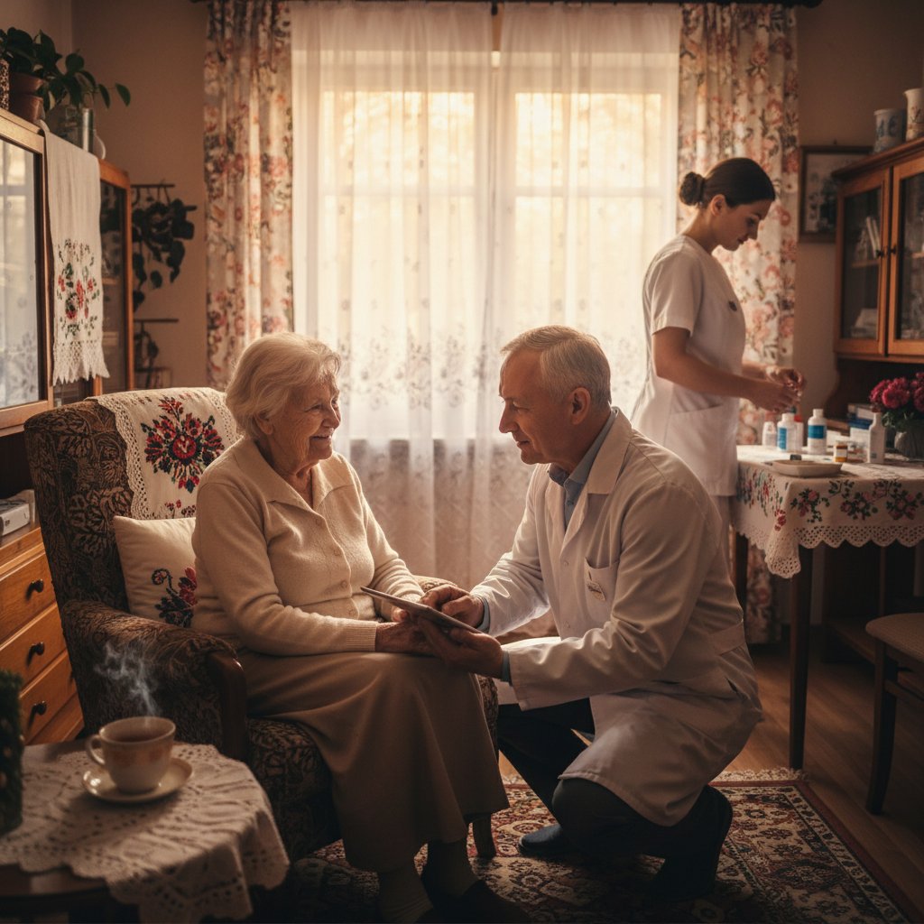 Lekarz rozmawiający z pacjentem w domu – opieka paliatywna w Polsce
