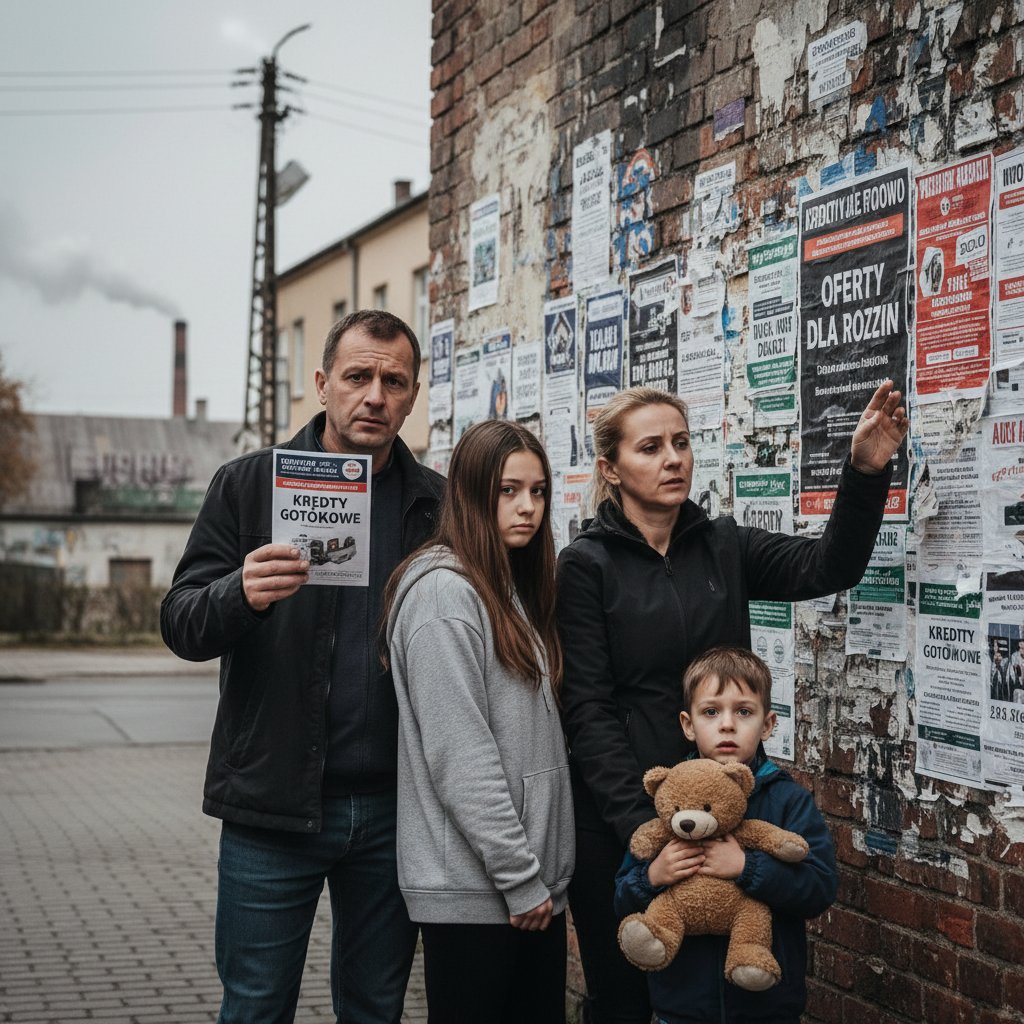 Polska rodzina przytłoczona ofertami kredytowymi w codziennym życiu