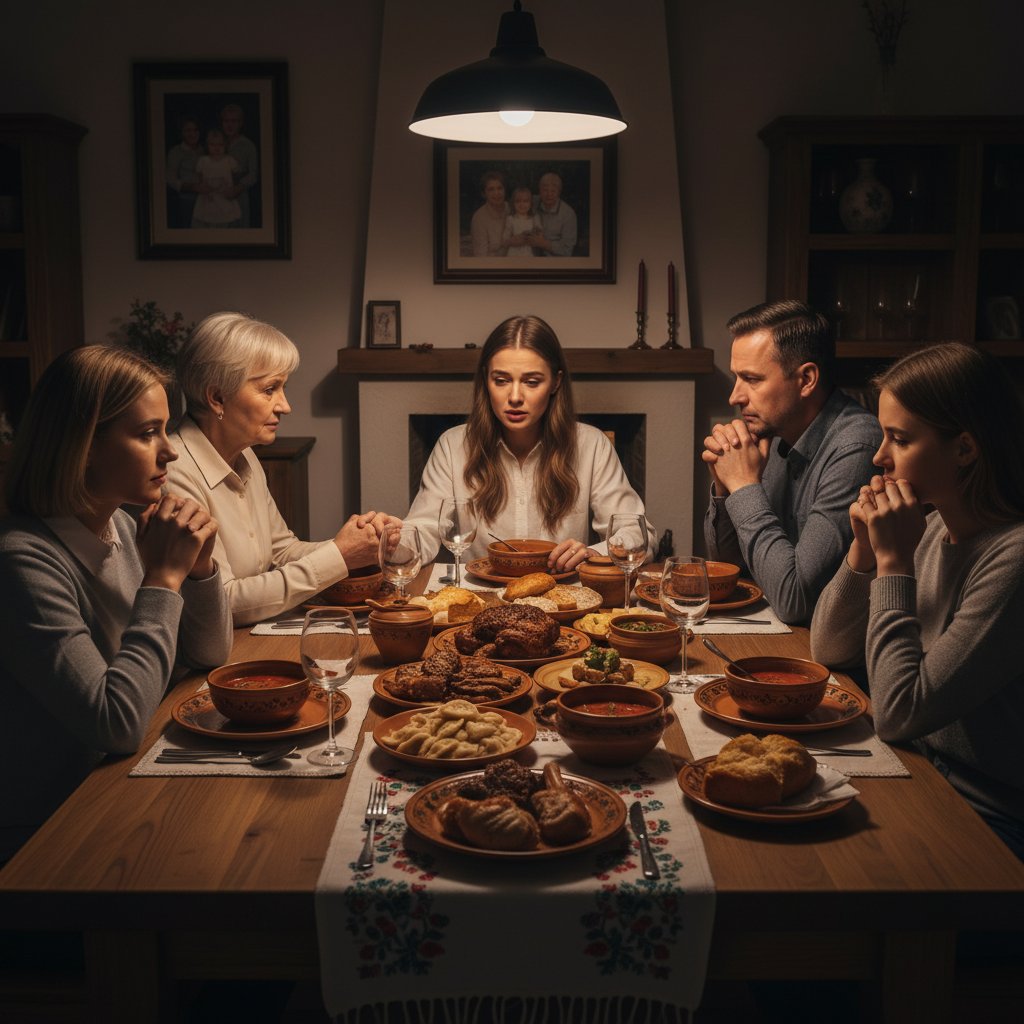 Polska rodzina rozmawiająca przy stole, napięcie i bliskość – historia współregulacji