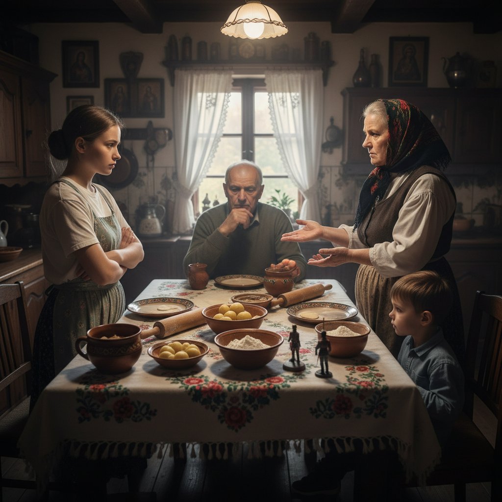 Rodzina przy stole, napięcie pokoleniowe, wyraźne emocje – polski kontekst relacji i przywiązania