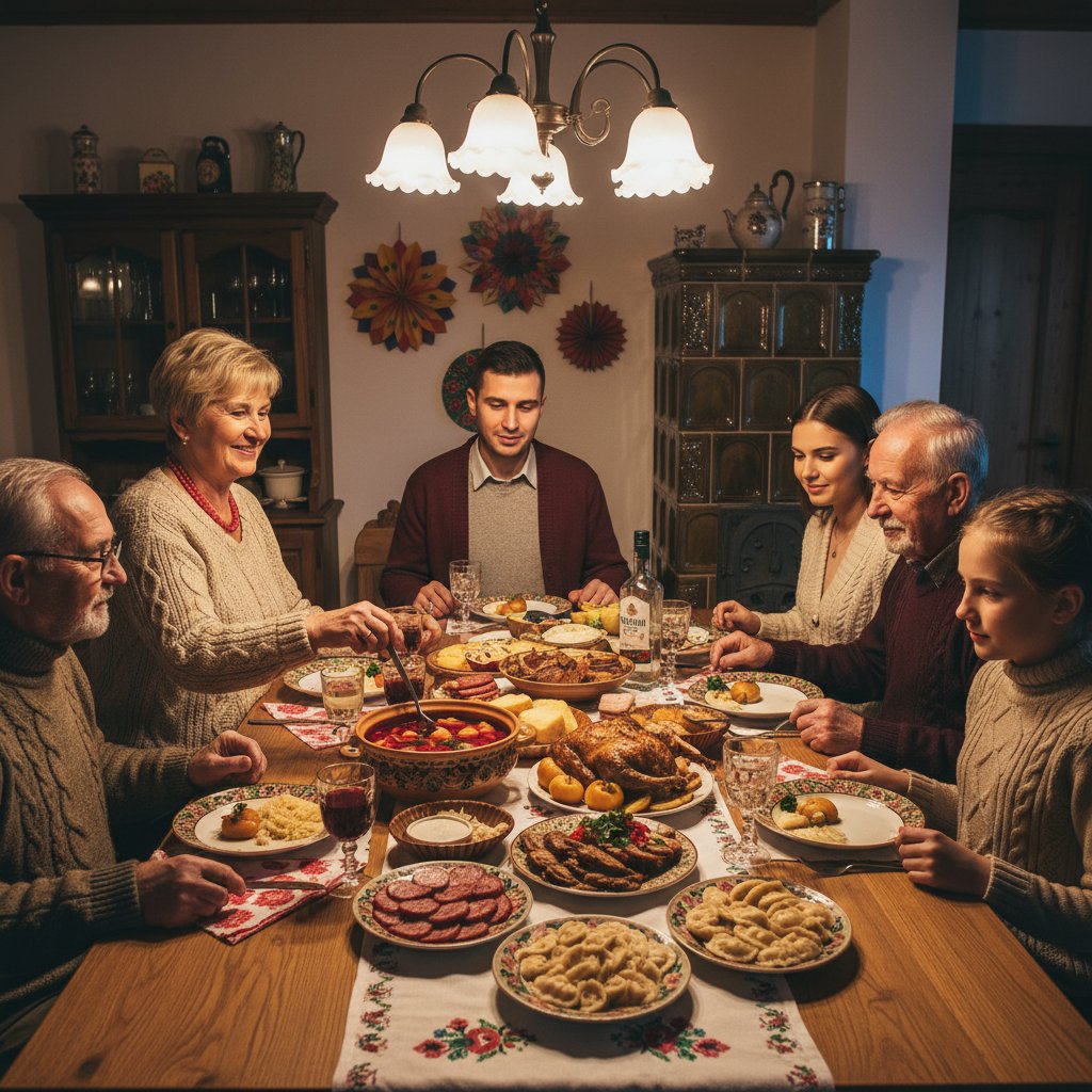 Polska rodzina przy stole dzieląca się domowym obiadem – symbol tradycji i wspólnoty