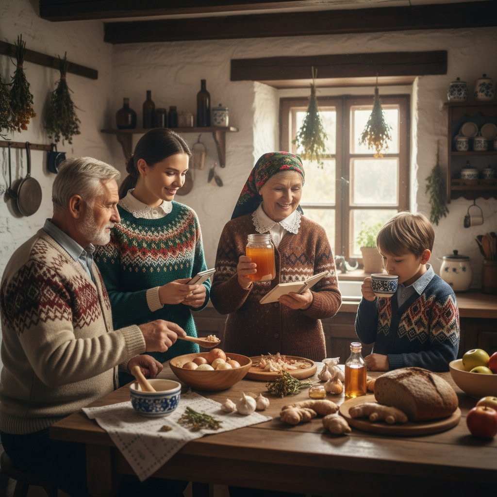 Rodzina w polskiej kuchni przekazująca domowe sposoby i triki